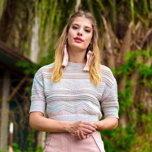 Cropped pastel pattern sweater